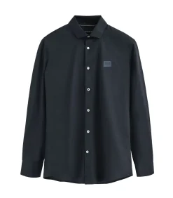 Online Marineblauw hemd met slim fit, Italiaanse kraag en -logo Heren Hemden