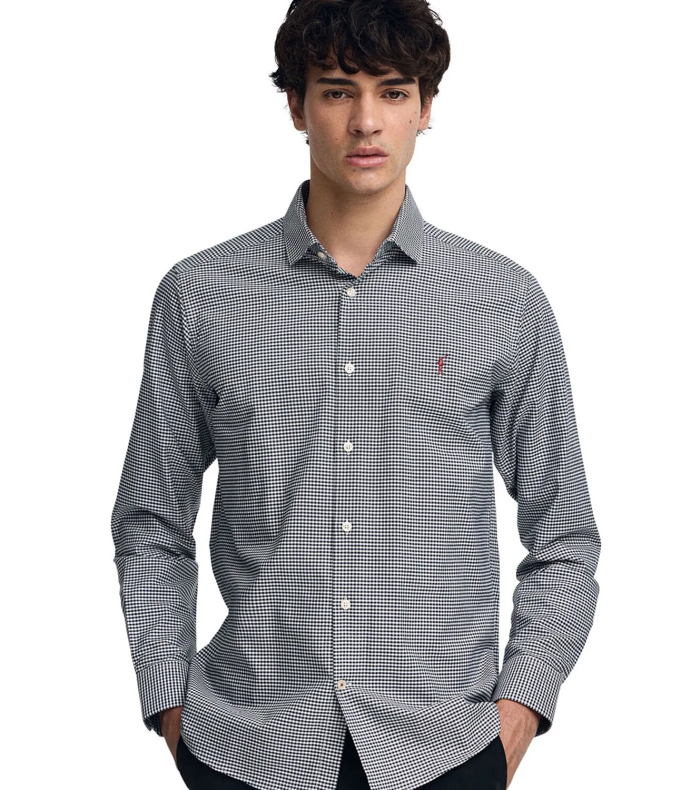 New Marineblauw hemd met slim fit, vichy-ruitjes en Rigby Go-logo Heren Hemden