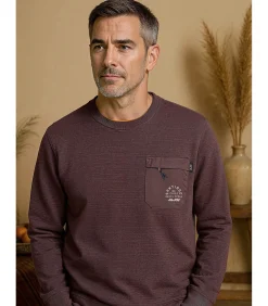 Heren J&JOY Marineblauw heren T-shirt met lange mouwen en borstzakje