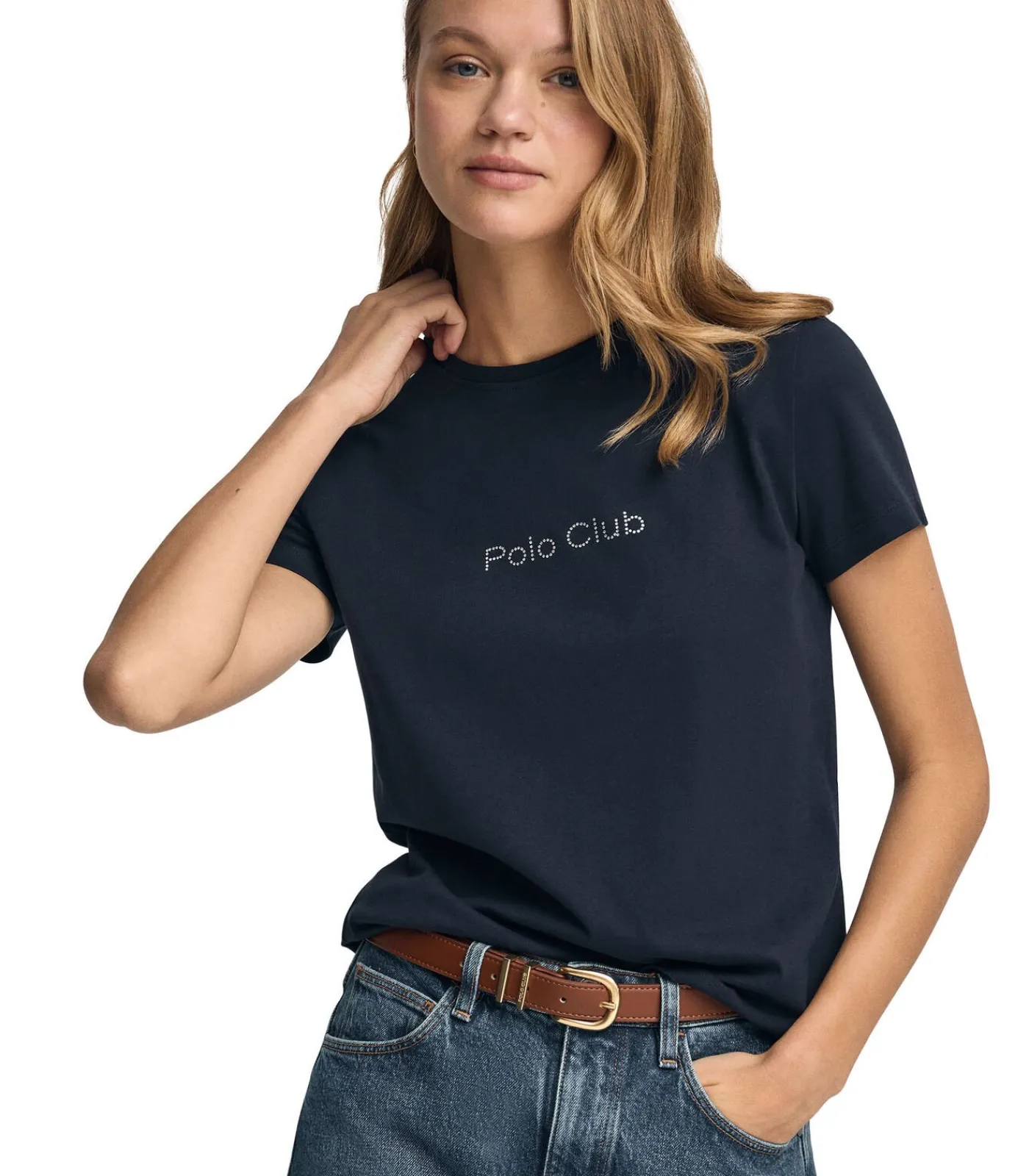 DAMES Polo Club Marineblauw T-shirt met korte mouwen en glinsterend -detail