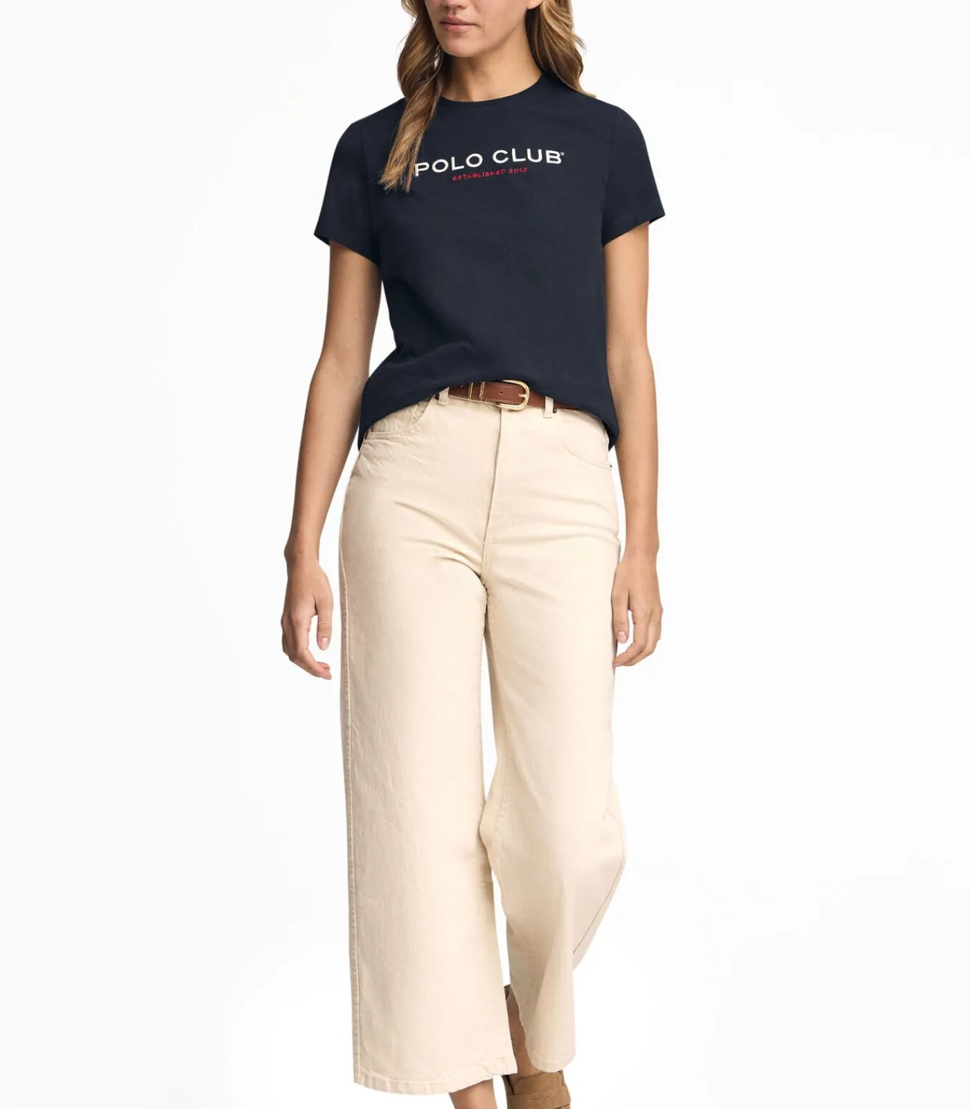 DAMES Polo Club Marineblauw T-shirt met korte mouwen en -opdruk Established 2012