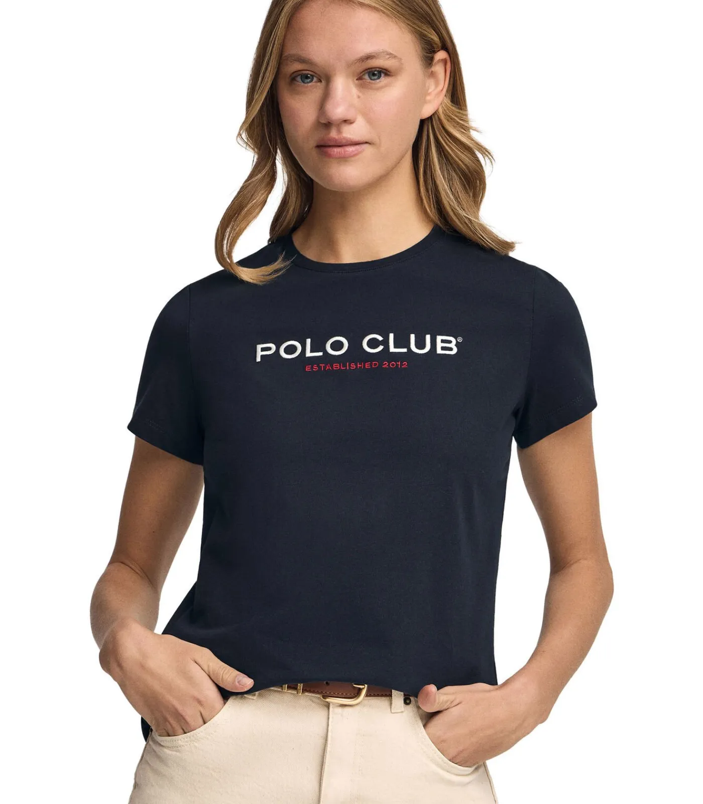 DAMES Polo Club Marineblauw T-shirt met korte mouwen en -opdruk Established 2012