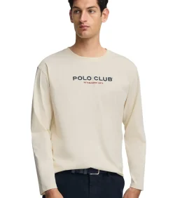 Heren Polo Club Marineblauw T-shirt met lange mouwen en -opdruk Established 2012
