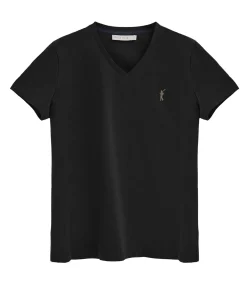 Online Marineblauw T-shirt met V-hals en Rigby Go Gold-logo DAMES T-Shirts & Tops