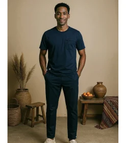 Outlet Marineblauw T-shirt voor heren met borstzakje Heren T-Shirts & Polo's