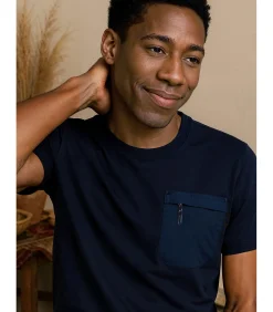 Outlet Marineblauw T-shirt voor heren met borstzakje Heren T-Shirts & Polo's