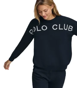 DAMES Polo Club Marineblauwe gebreide trui met -logo in contrasterende kleur