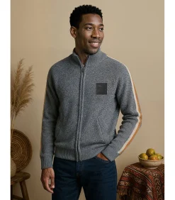 Heren J&JOY Marineblauwe herentrui met gekleurde strepen