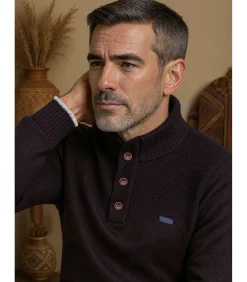 Heren J&JOY Marineblauwe trui met knoopjeskraag voor heren