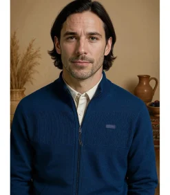 Sale Marineblauwe trui met rits voor heren Heren Truien & Cardigans