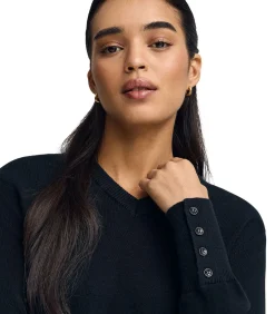 Discount Marineblauwe trui van wolmix met knopen op de mouwboorden en parelmoeren -knoop DAMES Truien & Cardigans