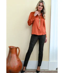 DAMES BLEU D'AZUR MARY Chemise chic satijn terracotta