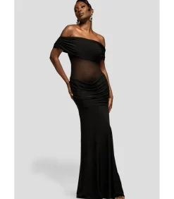 DAMES Goddiva Maxi-jurk “Gathered Off The Shoulder Mesh Waist Panel Maxi Dress”