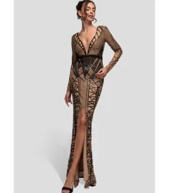 DAMES Goddiva Maxi-jurk “Geometric Sequin Plunge Maxi”