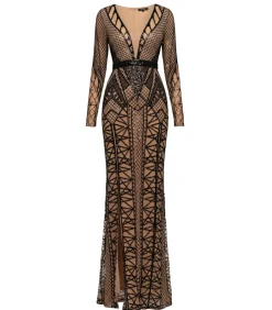 DAMES Goddiva Maxi-jurk “Geometric Sequin Plunge Maxi”