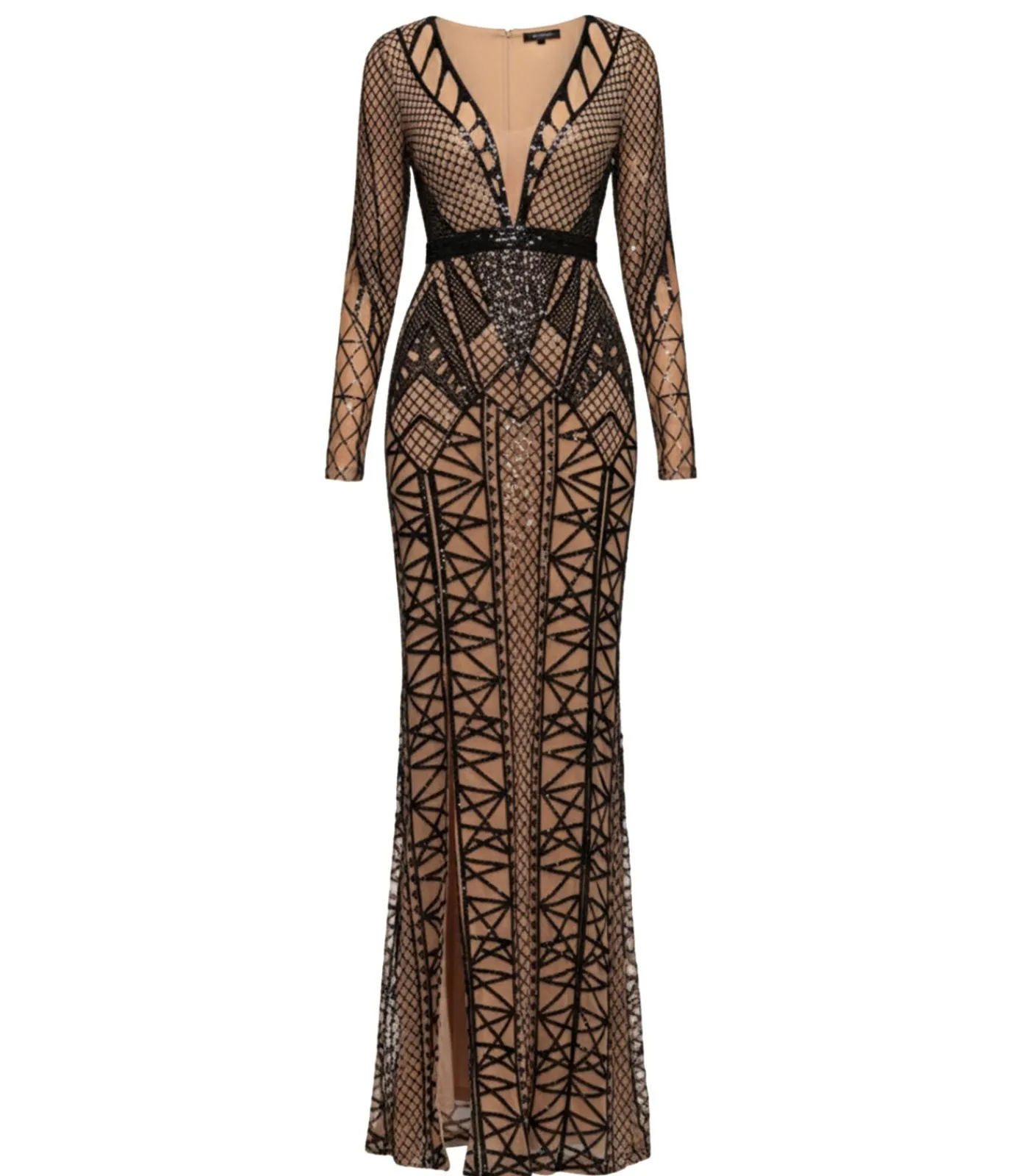 DAMES Goddiva Maxi-jurk “Geometric Sequin Plunge Maxi”