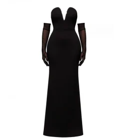 DAMES Goddiva Maxi-jurk “Strapless Super Plunge Diamante Neck Maxi Dress”