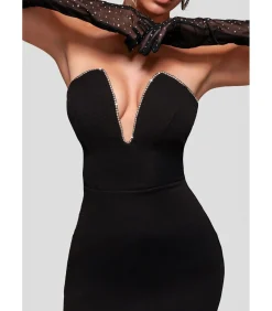 DAMES Goddiva Maxi-jurk “Strapless Super Plunge Diamante Neck Maxi Dress”