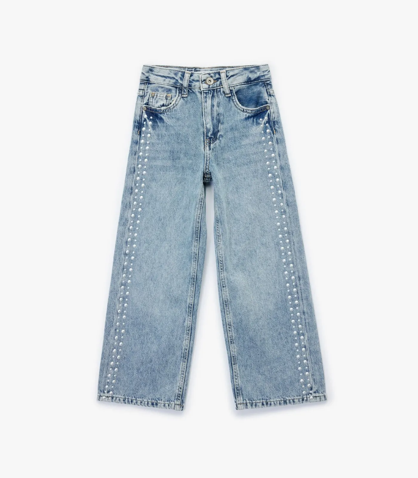 Kinderen Koton Meisjes Spijkerbroek Brede Pijpen Katoen Studs