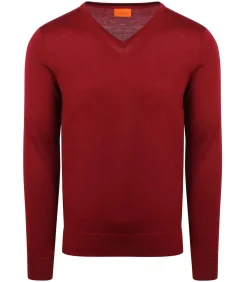 Heren Suitable Merino Pullover V-Hals Donkerrood