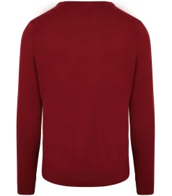 Heren Suitable Merino Pullover V-Hals Donkerrood