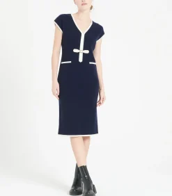 DAMES Studio Cashmere8 MIA 2 midi-jurk met V-hals - 100% kasjmier