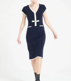 DAMES Studio Cashmere8 MIA 2 midi-jurk met V-hals - 100% kasjmier