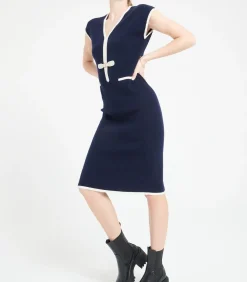 DAMES Studio Cashmere8 MIA 2 midi-jurk met V-hals - 100% kasjmier