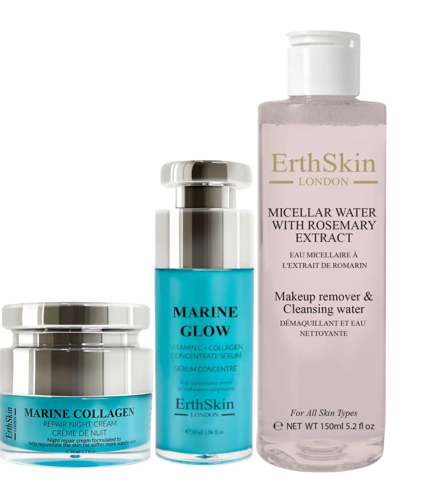 Erth Skin London Micellair water met rozemarijnextract + zeeserum + nachtcrème met marien collageen