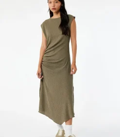 DAMES Koton Midi-jurk Asymmetrisch Mouwloos Plissé Groen