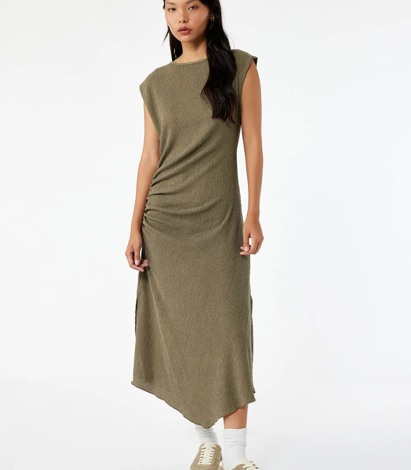 DAMES Koton Midi-jurk Asymmetrisch Mouwloos Plissé Groen