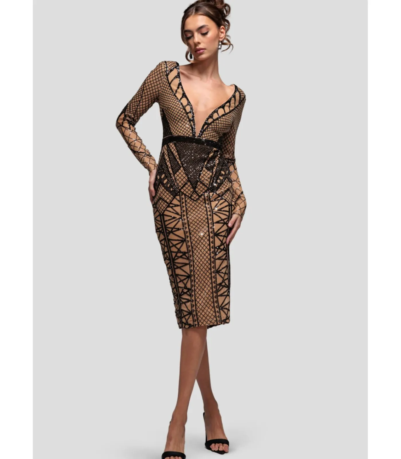 Hot Midi-jurk “Geometric Sequin Plunge Midi” DAMES Jurken