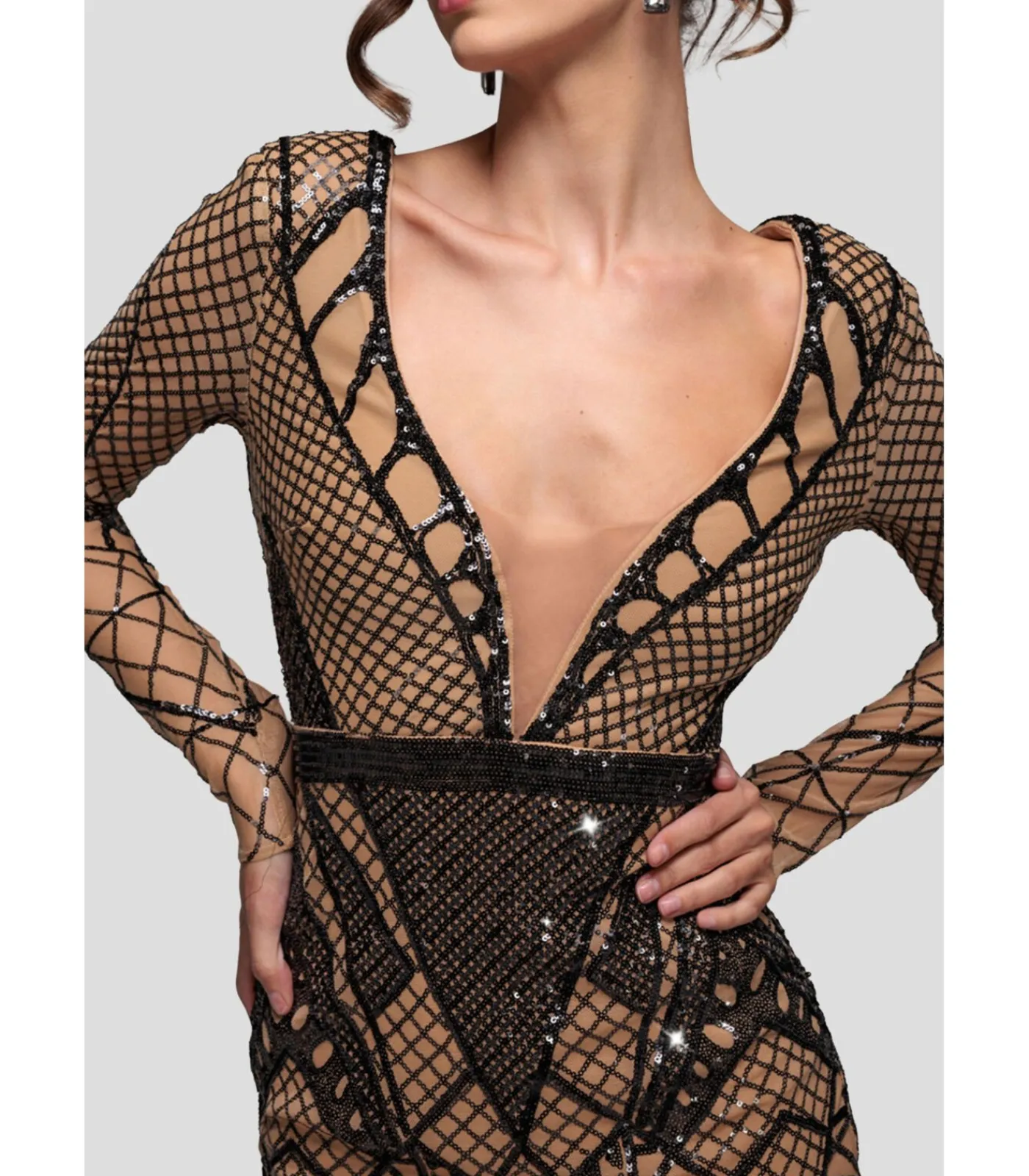 Hot Midi-jurk “Geometric Sequin Plunge Midi” DAMES Jurken