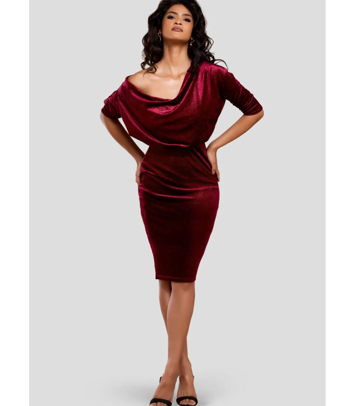 Best Midi-jurk “Glitter Velvet Cowl Neck Sheath Midi Dress” DAMES Jurken