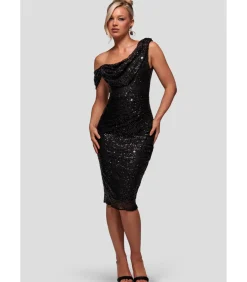 DAMES Goddiva Midi-jurk “Sequin Cowl One Shoulder Midi Dress”