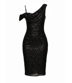 DAMES Goddiva Midi-jurk “Sequin Cowl One Shoulder Midi Dress”