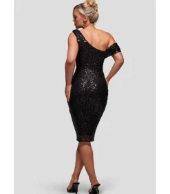 DAMES Goddiva Midi-jurk “Sequin Cowl One Shoulder Midi Dress”