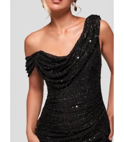 DAMES Goddiva Midi-jurk “Sequin Cowl One Shoulder Midi Dress”