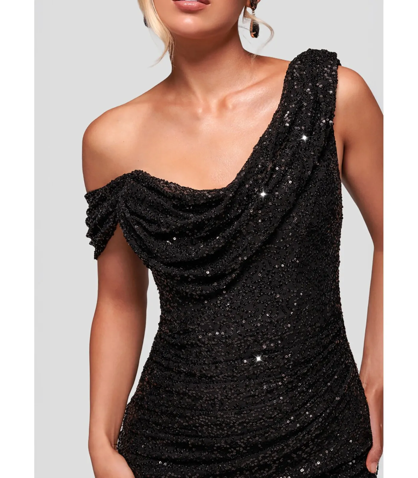 DAMES Goddiva Midi-jurk “Sequin Cowl One Shoulder Midi Dress”