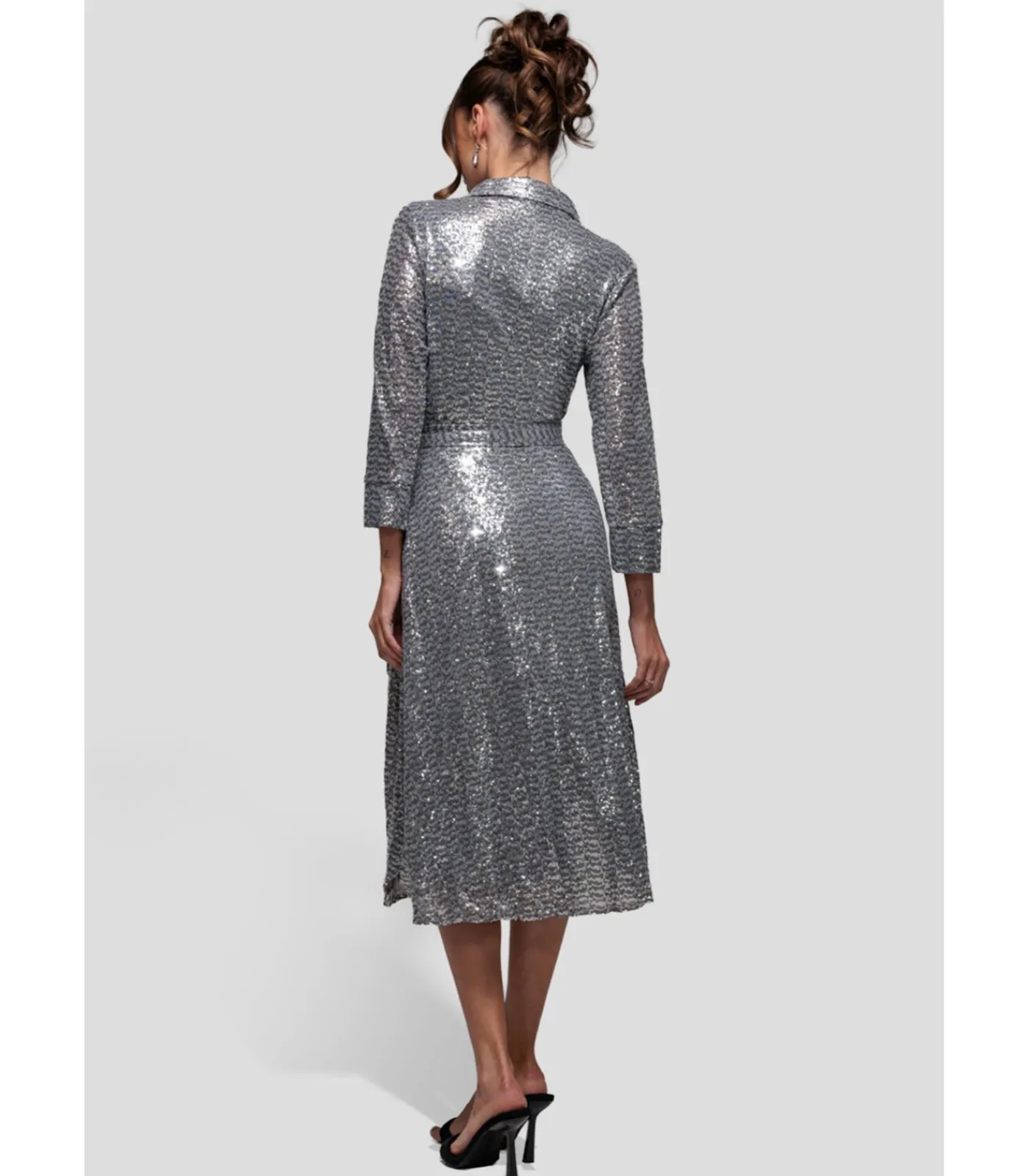DAMES Goddiva Midi-jurk “Sequin Skater Shirt Dress”