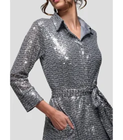 DAMES Goddiva Midi-jurk “Sequin Skater Shirt Dress”