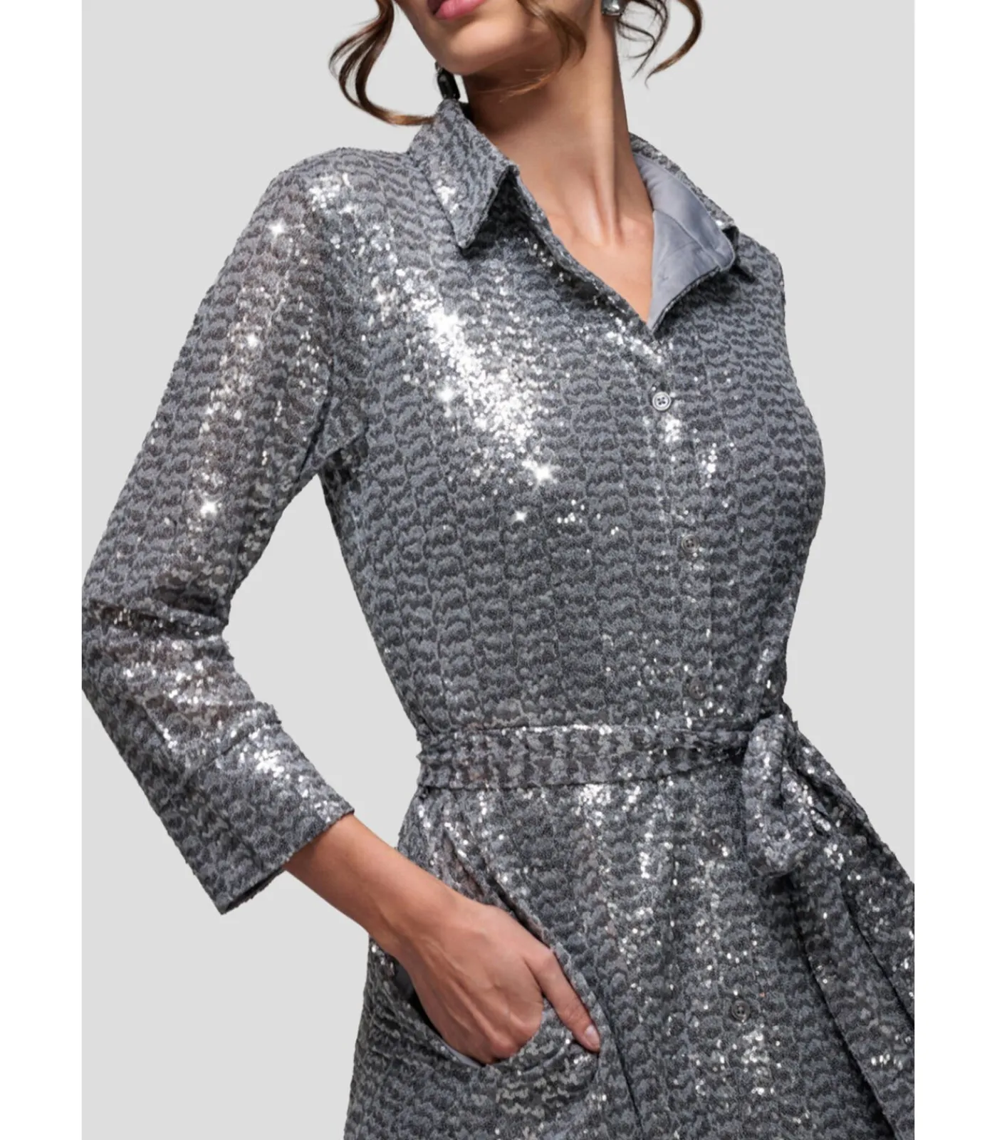 DAMES Goddiva Midi-jurk “Sequin Skater Shirt Dress”