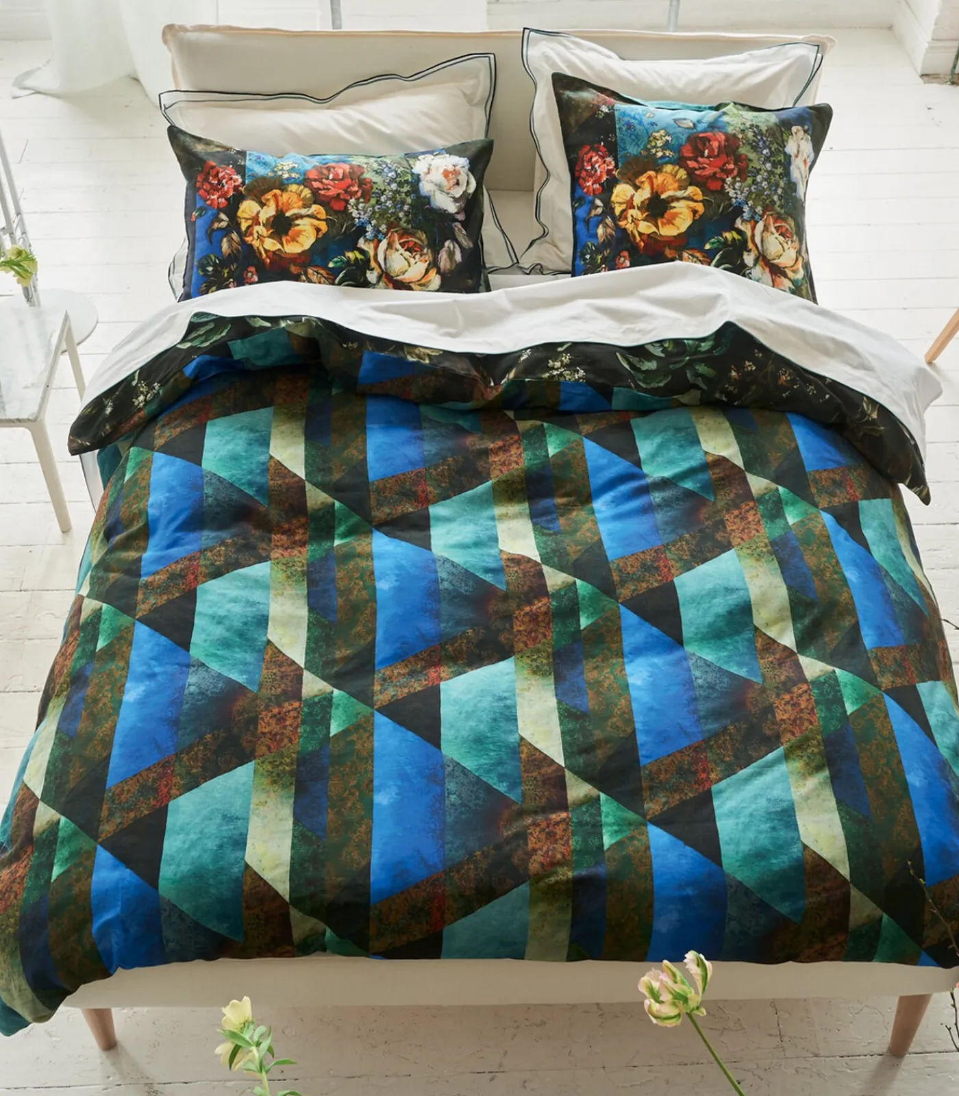 Outlet Minakari Cobalt - Kussensloop in katoen satijn met print Kussenslopen