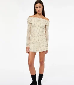 Mini-jurk Met Lange Mouwen Polkadot Off-shoulder DAMES Jurken