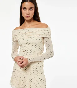 Mini-jurk Met Lange Mouwen Polkadot Off-shoulder DAMES Jurken