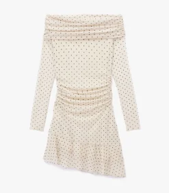 Mini-jurk Met Lange Mouwen Polkadot Off-shoulder DAMES Jurken
