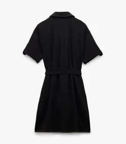 Outlet Mini-jurk Polo Kraag Korte Mouwen Zwarte Knoopsluiting DAMES Jurken