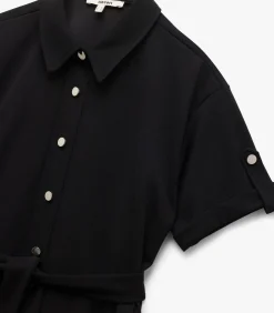 Outlet Mini-jurk Polo Kraag Korte Mouwen Zwarte Knoopsluiting DAMES Jurken