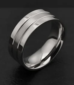Outlet Minimalistische Heren Ring met Dubbele Streep - Staal Heren Ringen