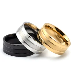 Outlet Minimalistische Heren Ring met Dubbele Streep - Staal Heren Ringen